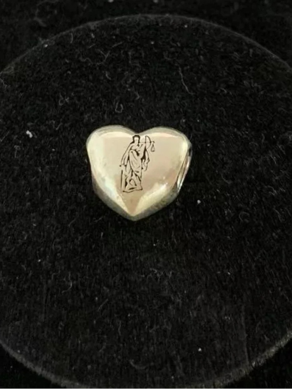 Pandora Silver Heart Charm with Lady Justice Motif